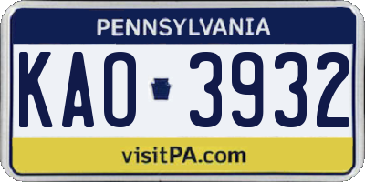 PA license plate KAO3932