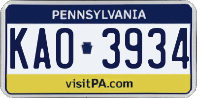 PA license plate KAO3934