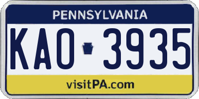 PA license plate KAO3935