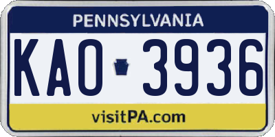 PA license plate KAO3936