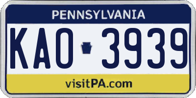PA license plate KAO3939