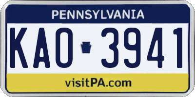 PA license plate KAO3941