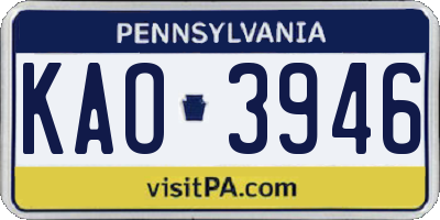 PA license plate KAO3946