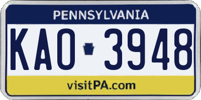 PA license plate KAO3948