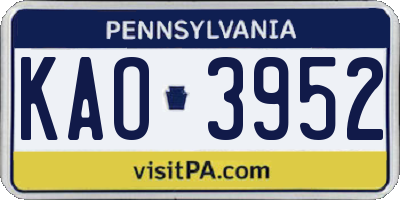 PA license plate KAO3952