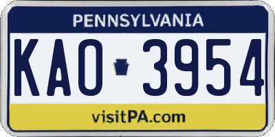 PA license plate KAO3954