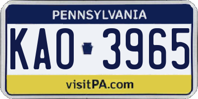 PA license plate KAO3965