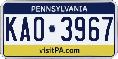 PA license plate KAO3967