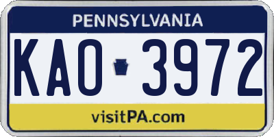 PA license plate KAO3972