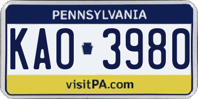 PA license plate KAO3980