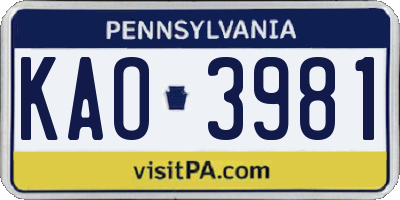 PA license plate KAO3981