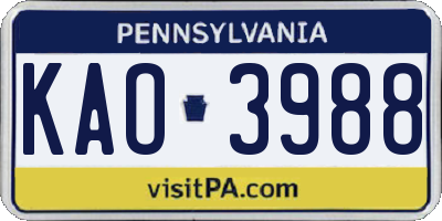 PA license plate KAO3988