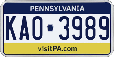 PA license plate KAO3989