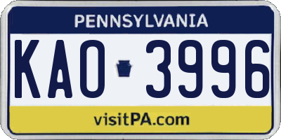PA license plate KAO3996