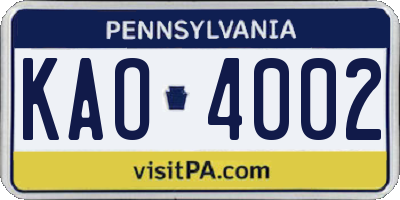 PA license plate KAO4002