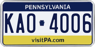 PA license plate KAO4006