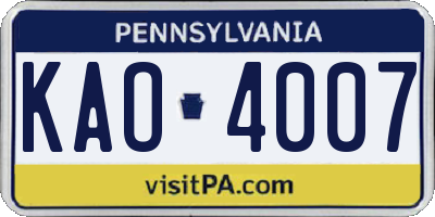 PA license plate KAO4007