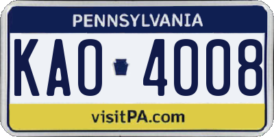 PA license plate KAO4008
