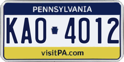PA license plate KAO4012
