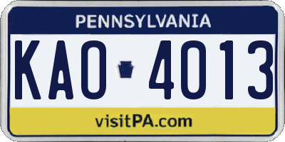 PA license plate KAO4013