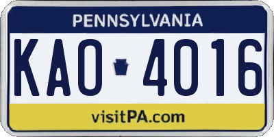 PA license plate KAO4016