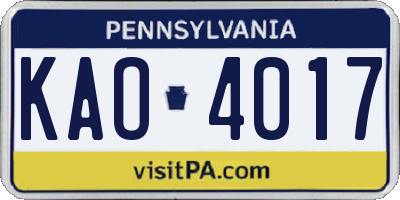 PA license plate KAO4017