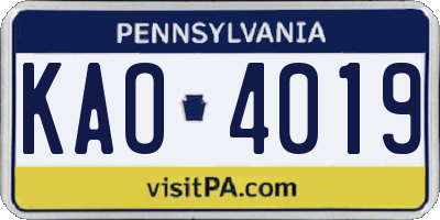 PA license plate KAO4019