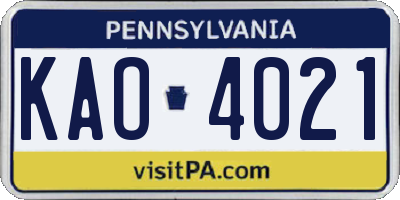 PA license plate KAO4021