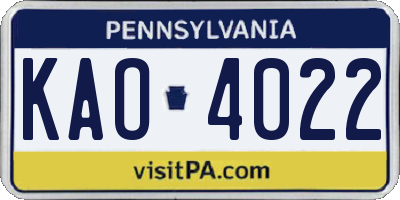 PA license plate KAO4022