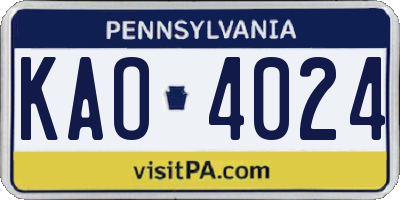 PA license plate KAO4024