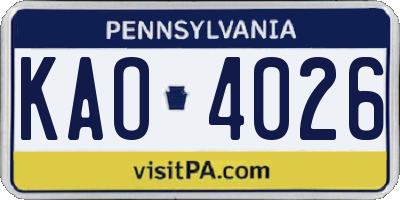 PA license plate KAO4026