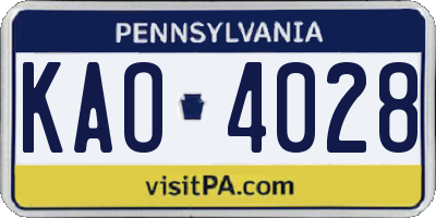 PA license plate KAO4028