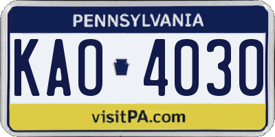 PA license plate KAO4030