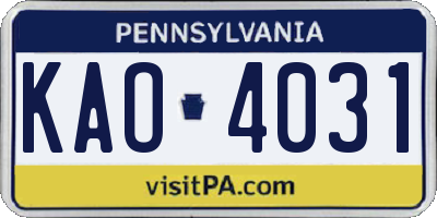 PA license plate KAO4031