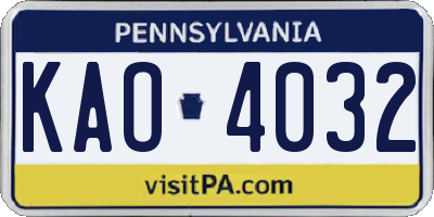 PA license plate KAO4032