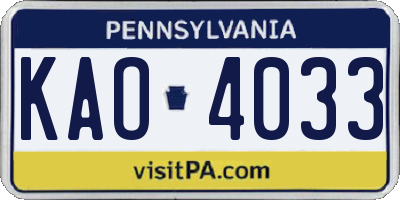 PA license plate KAO4033