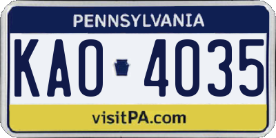 PA license plate KAO4035
