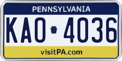 PA license plate KAO4036