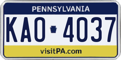 PA license plate KAO4037