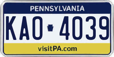 PA license plate KAO4039
