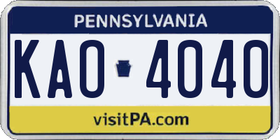 PA license plate KAO4040