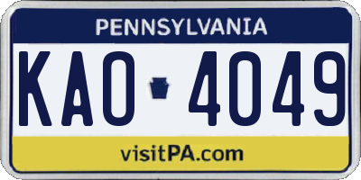 PA license plate KAO4049