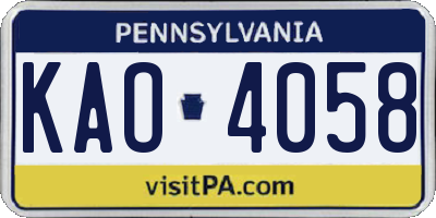 PA license plate KAO4058