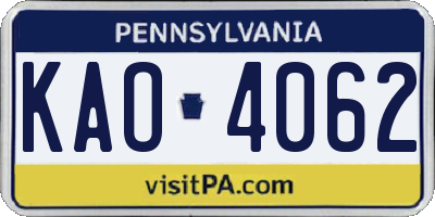 PA license plate KAO4062