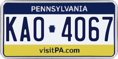 PA license plate KAO4067