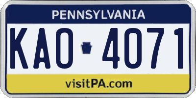 PA license plate KAO4071