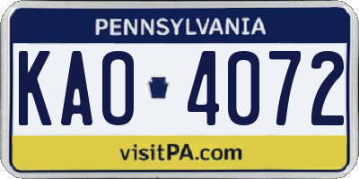 PA license plate KAO4072