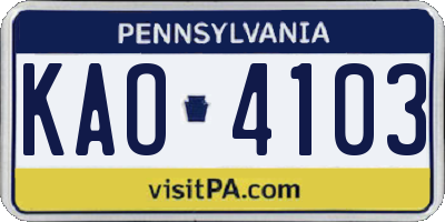 PA license plate KAO4103