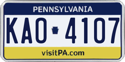 PA license plate KAO4107