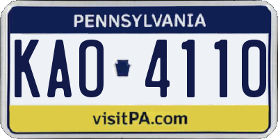PA license plate KAO4110